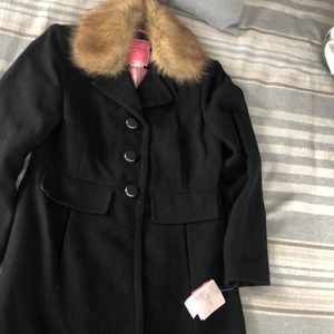 Kate Spade black faux fur peacoat. New with tags
